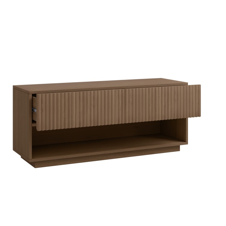 Small Walnut Ribbed TV Stand with Storage - TV's up to 55" - Hazel