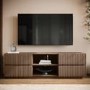 Large Walnut Ribbed TV Stand with Storage - TV's up to 70" - Hazel