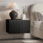 Wide Black Floating Bedside Table with Storage - Hazel
