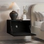 Wide Black Floating Bedside Table with Storage - Hazel
