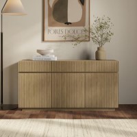 Large Oak Fluted Sideboard with Cupboards and Drawers - Hazel