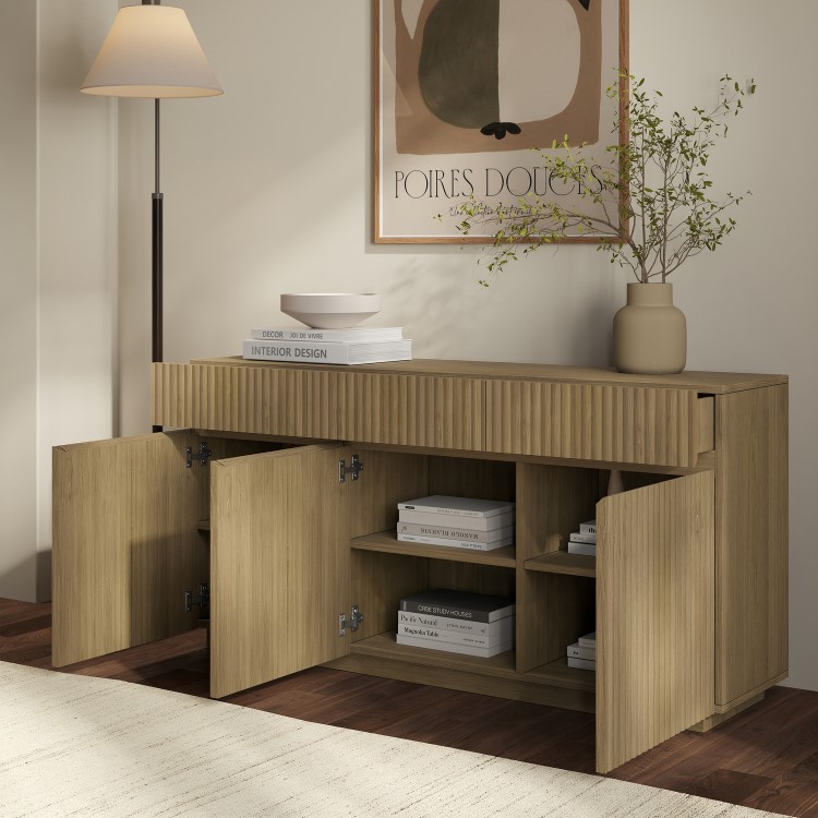 Large Oak Fluted Sideboard with Cupboards and Drawers - Hazel