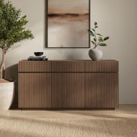 Large Walnut Fluted Sideboard with Cupboards and Drawers - Hazel