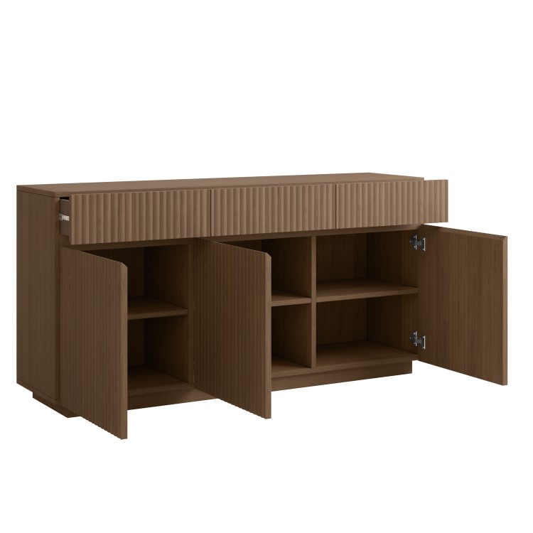 Large Walnut Fluted Sideboard with Cupboards and Drawers - Hazel