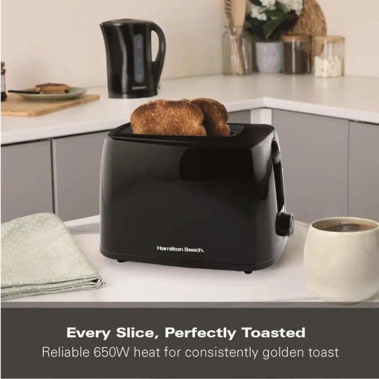 Hamilton Beach HB1116B Essentials 2 Slice Toaster - Black  Wide Slots & Variable Browning