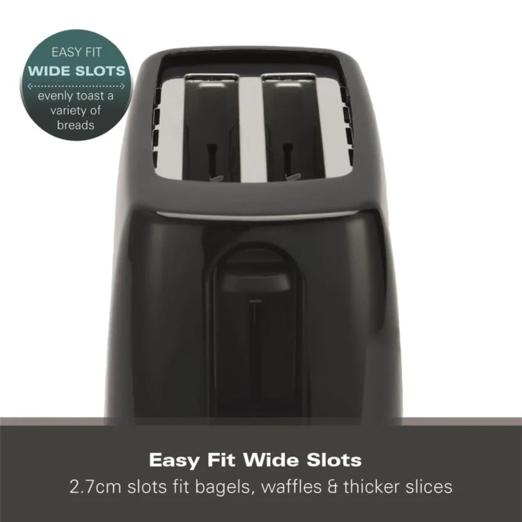 Hamilton Beach HB1116B Essentials 2 Slice Toaster - Black  Wide Slots & Variable Browning