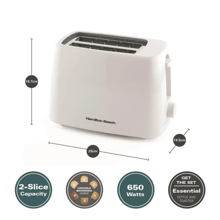 Hamilton Beach HB1116W Essentials 2 Slice Toaster - White - Wide Slots & Variable Browning