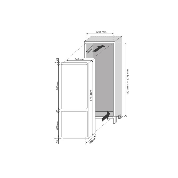 Hoover HBBS100UK 250 Litre Integrated Fridge Freezer 70/30 Split 177cm Tall A+ Energy Rating 54cm Wide - White