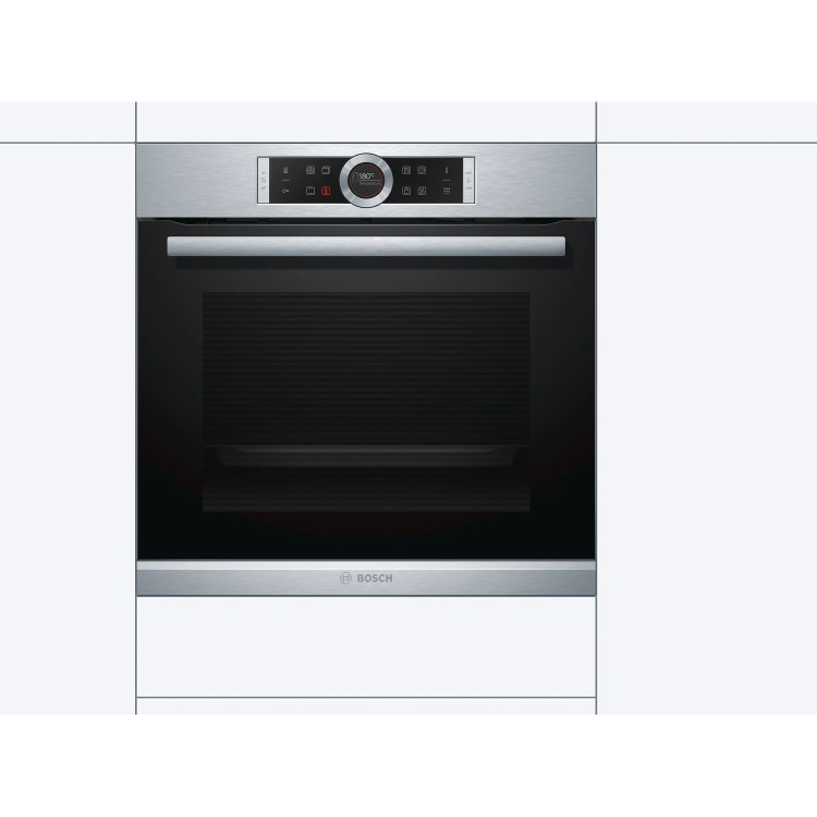 Refurbished Bosch Serie 8 HBG674BS1B Multifunction 60cm Single Built In Electric Oven Stainless Steel