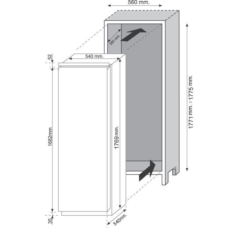 Hoover HBOU172UK 217 Litre Integrated In Column Freezer 177cm A+ Energy Rating 54cm Wide - White