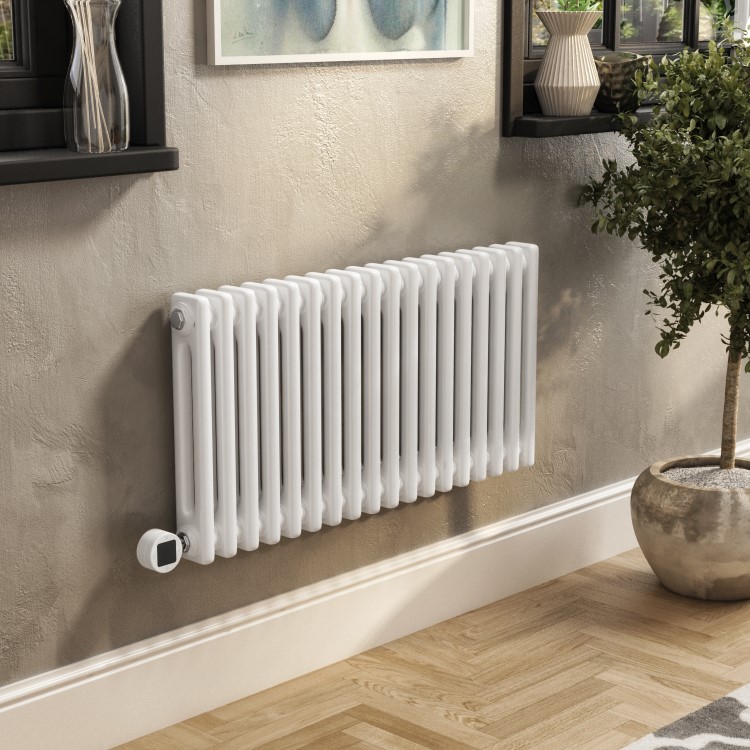 White Horizontal Column Smart Electric Radiator with Wi-Fi Thermostat - 1.2kW - H400xW830mm - Bathroom Safe