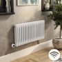 White Horizontal Column Smart Electric Radiator with Wi-Fi Thermostat - 1.2kW - H400xW830mm - Bathroom Safe