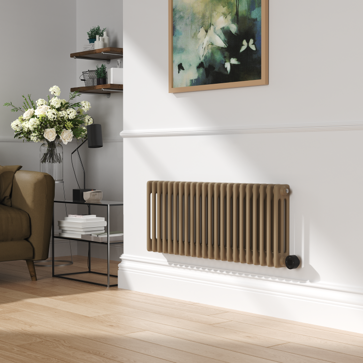 Beige grey Horizontal Smart Electric Radiator with Wi-Fi Thermostat - 1.2KW - H400xW1190 - Bathroom Safe