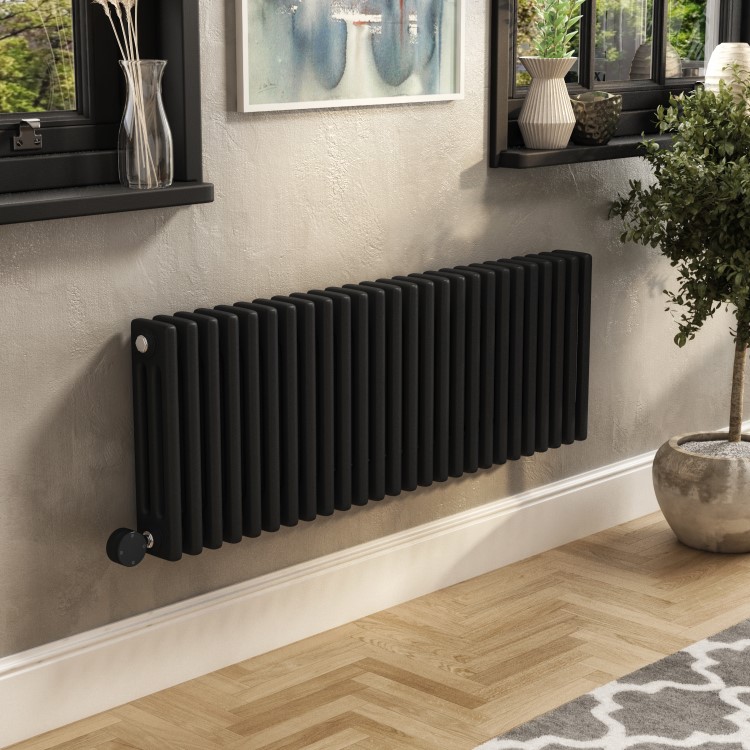 Midnight Black Horizontal Column Smart Electric Radiator with Wi-Fi Thermostat - 1200W - H400xW1190mm - Bathroom Safe
