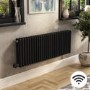 Refurbished - Midnight Black Electric Horizontal Column Radiator 1.2kW with Wi-Fi Thermostat - H400xW1190mm - IPX4 Bathroom Safe