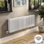 White Horizontal Column Smart Electric Radiator with Wi-Fi Thermostat - 1.2kW - H400xW1190mm - Bathroom Safe