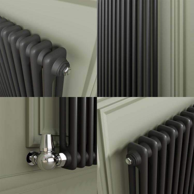 Reggio Anthracite Horizontal Double Column Traditional Radiator 800x605mm 2045 BTU - Cast Iron Style