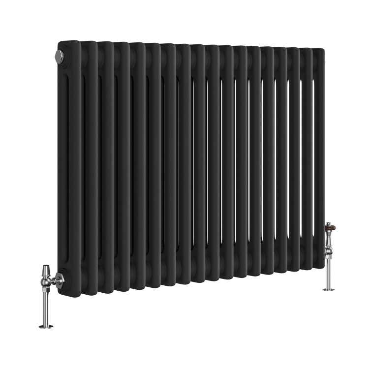 GRADE A1 - Reggio Midnight Black Horizontal Double Column Traditional Radiator 600x830mm 2832 BTU - Cast Iron Style