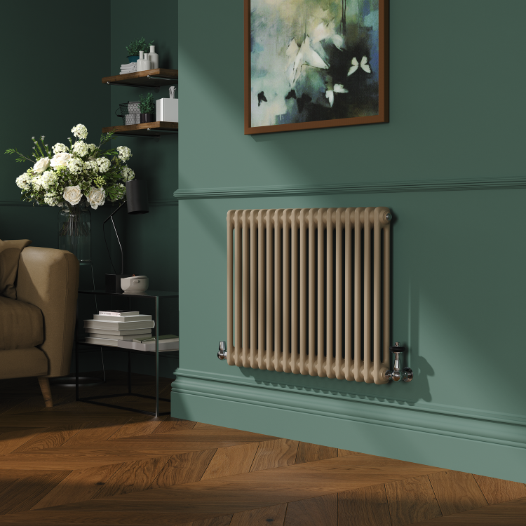Reggio Beige grey Horizontal Double Column Traditional Radiator 600x830mm 2832 BTU - Cast Iron Style