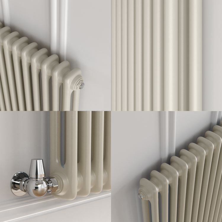 Reggio Linen Horizontal Double Column Traditional Radiator 600x830mm 2832 BTU - Cast Iron Style