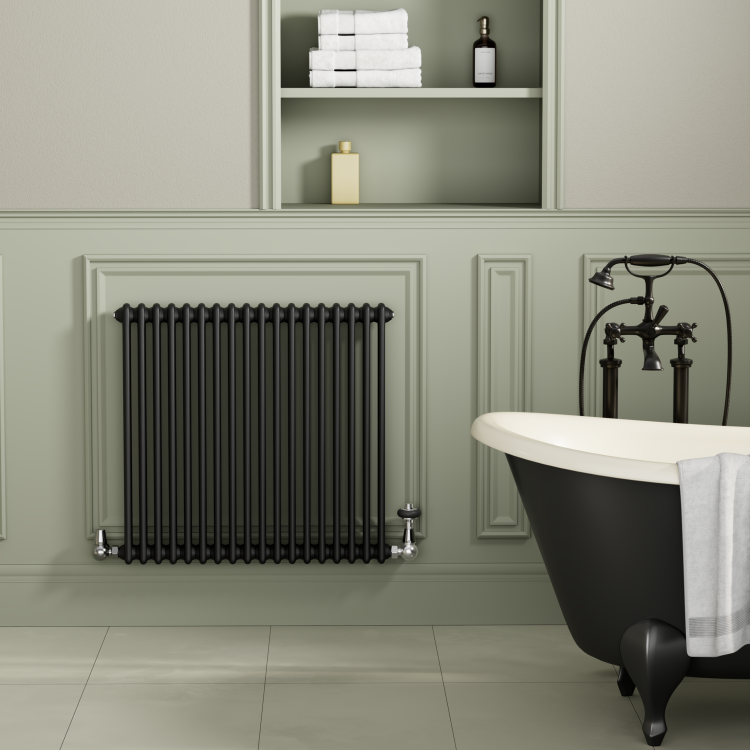 Reggio Midnight Black Horizontal Double Column Radiator 800x830mm 3713 BTU - Cast Iron Style