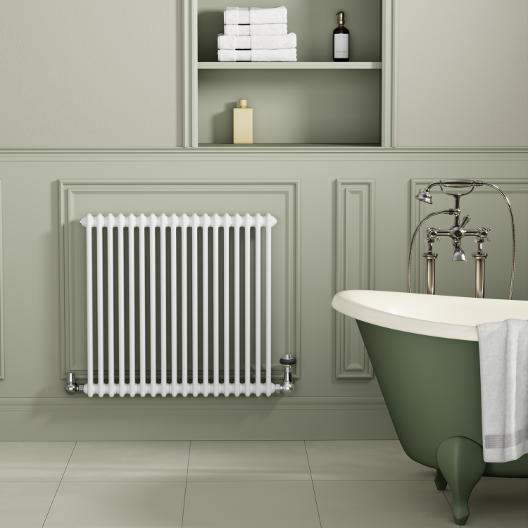Reggio White Horizontal Double Column Radiator 800x830mm 3713 BTU - Cast Iron Style