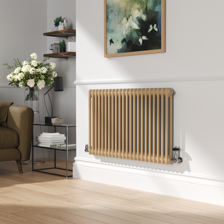 Reggio Elk brown Horizontal Double Column Traditional Radiator 600x1010mm 3462 BTU - Cast Iron Style