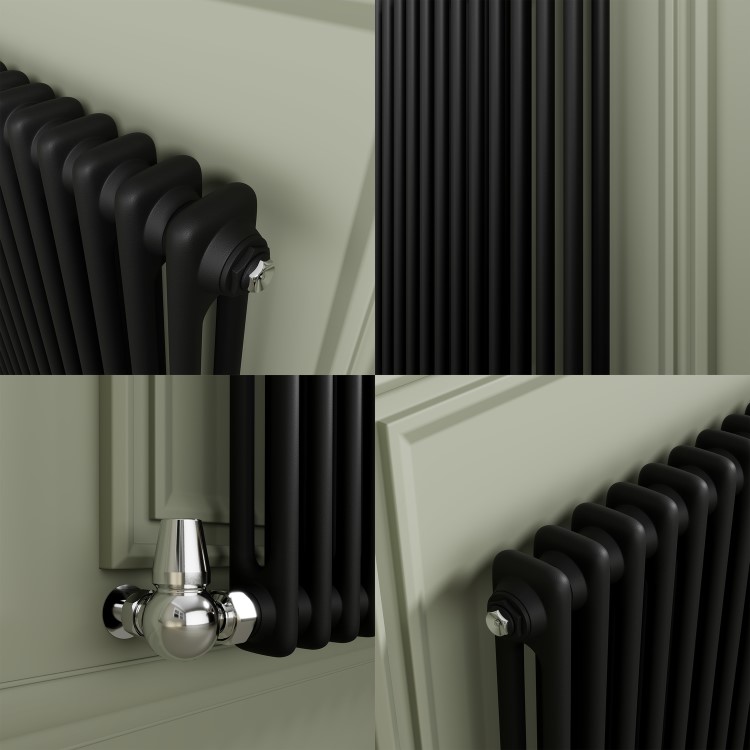 Reggio Midnight Black Horizontal Double Column Traditional Radiator 800x1010mm 3462 BTU - Cast Iron Style