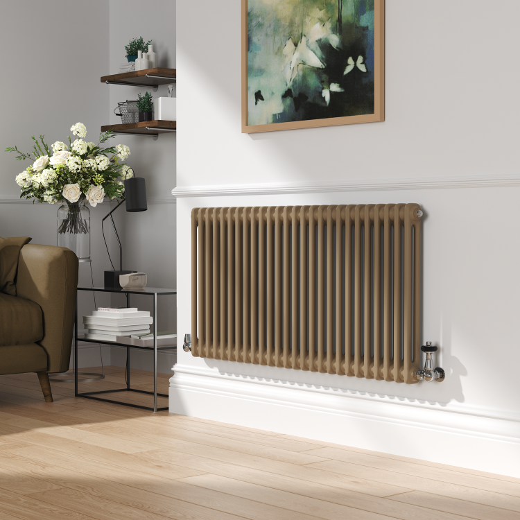 Reggio Beige grey Horizontal Double Column Traditional Radiator 600x1190mm 4091 BTU - Cast Iron Style