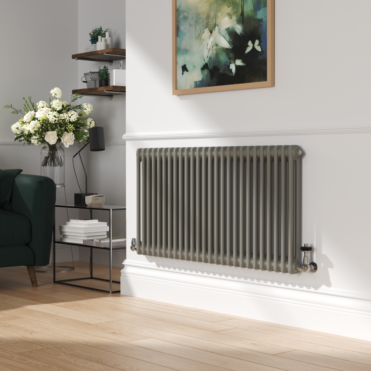 Reggio Smoked Stone Horizontal Double Column Traditional Radiator 600x1190mm 4091 BTU - Cast Iron Style