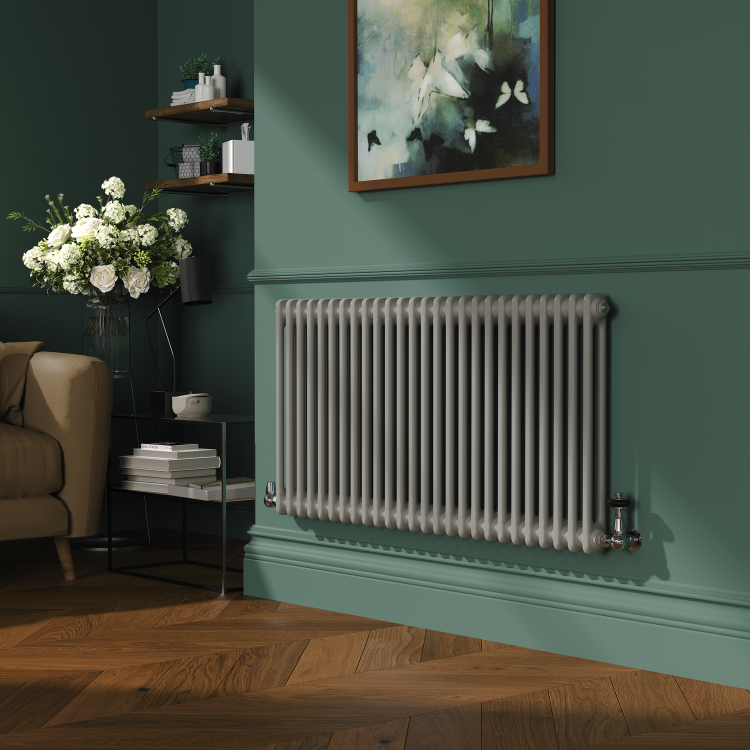 Reggio Smoked Stone Horizontal Double Column Traditional Radiator 600x1190mm 4091 BTU - Cast Iron Style