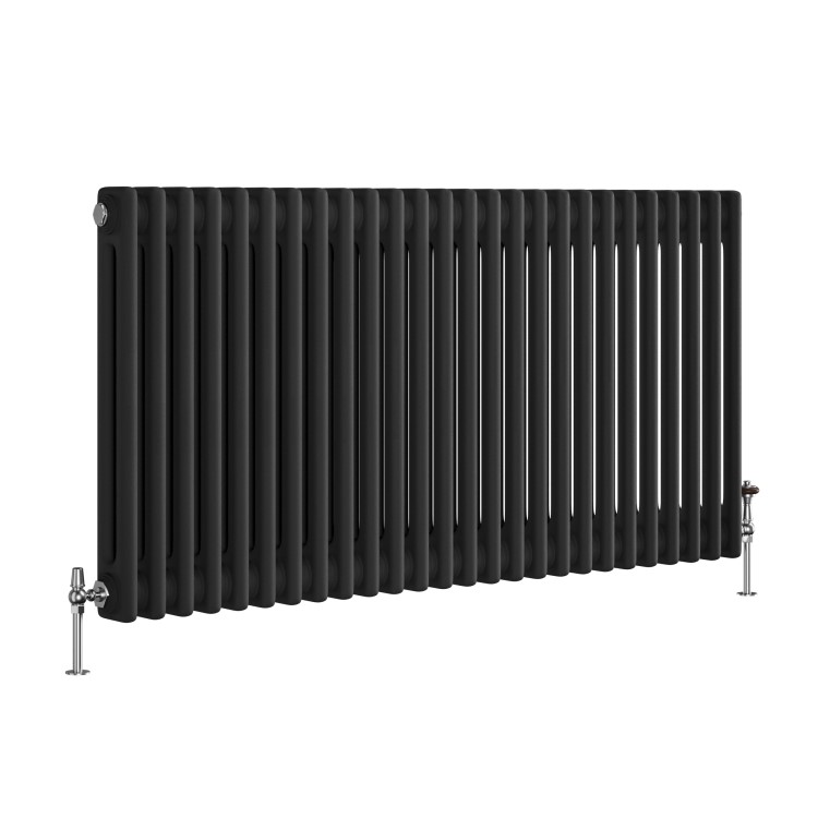 GRADE A2 - Reggio Midnight Black Horizontal Double Column Traditional Radiator 600x1190mm 4091 BTU - Cast Iron Style