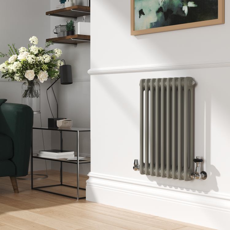 Reggio Smoked Stone Horizontal Double Column Traditional Radiator 600x425mm 1416 BTU - Cast Iron Style