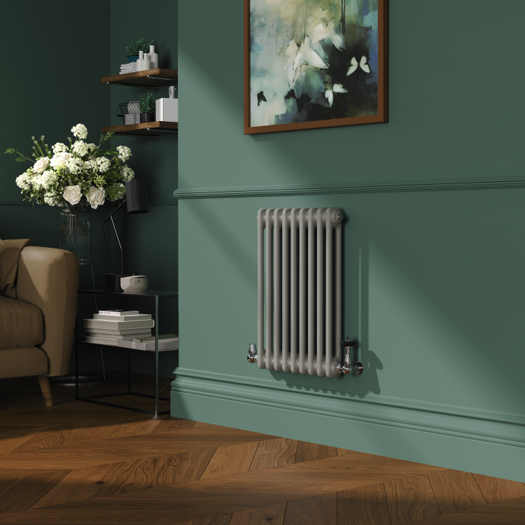 Reggio Smoked Stone Horizontal Double Column Traditional Radiator 600x425mm 1416 BTU - Cast Iron Style