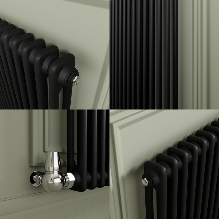Reggio Midnight Black Horizontal Double Column Radiator 800x425mm 1855 BTU - Cast Iron Style