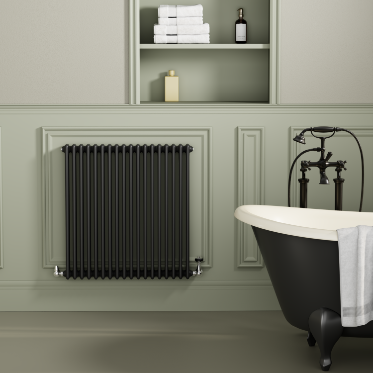 Reggio Midnight Black Horizontal Triple Column Radiator 800x830mm 2411 BTU - Cast Iron Style