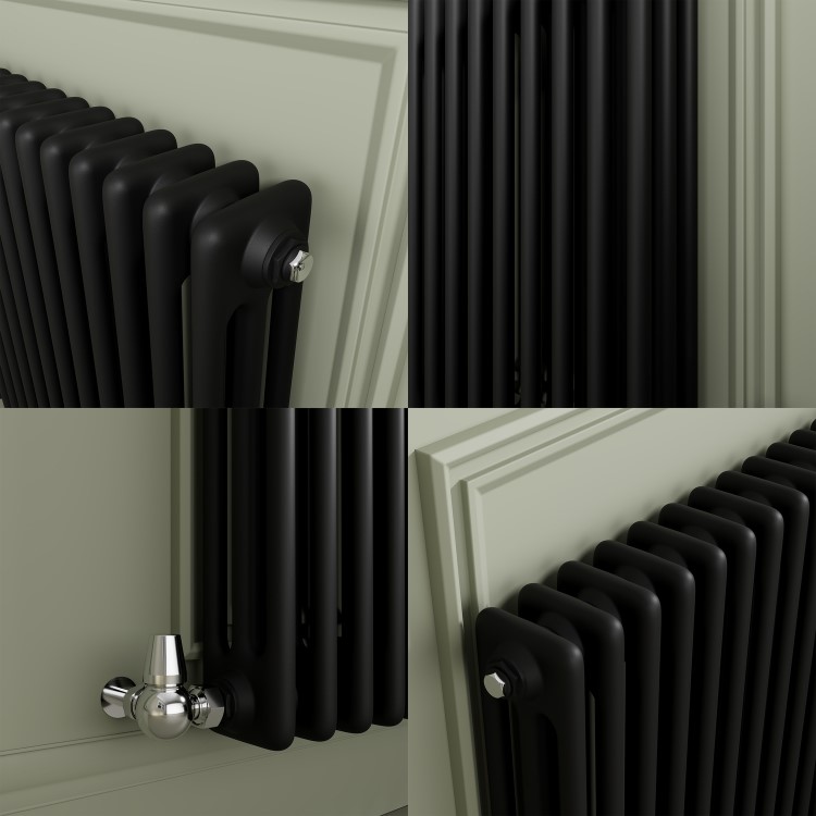 Reggio Midnight Black Horizontal Triple Column Radiator 800x830mm 2411 BTU - Cast Iron Style
