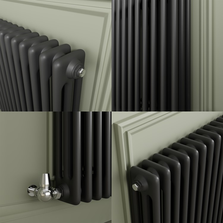 Reggio Anthracite Horizontal Triple Column Traditional Radiator 800x830mm 3581 BTU - Cast Iron Style