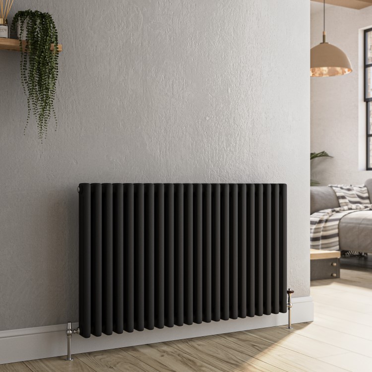 GRADE A1 - Reggio Midnight Black Horizontal Triple Column Traditional Radiator 600x1010mm 4377 BTU - Cast Iron Style