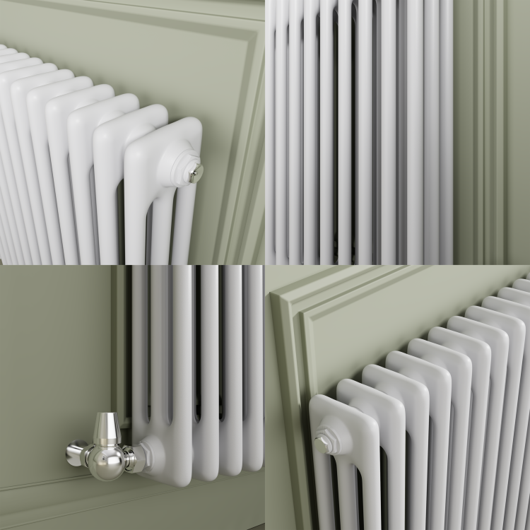 Reggio White Horizontal Triple Column Traditional Radiator 800x1010mm 4377 BTU - Cast Iron Style