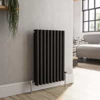 GRADE A1 - Reggio Midnight Black Horizontal Triple Column Traditional Radiator 600x425mm 1790 BTU - Cast Iron Style