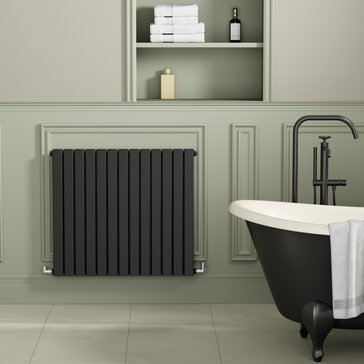 Riace Midnight Black Horizontal Flat Designer Radiator 800x884mm Double Panel 3342 BTU