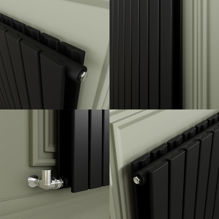 Riace Midnight Black Horizontal Flat Designer Radiator 800x884mm Double Panel 3342 BTU