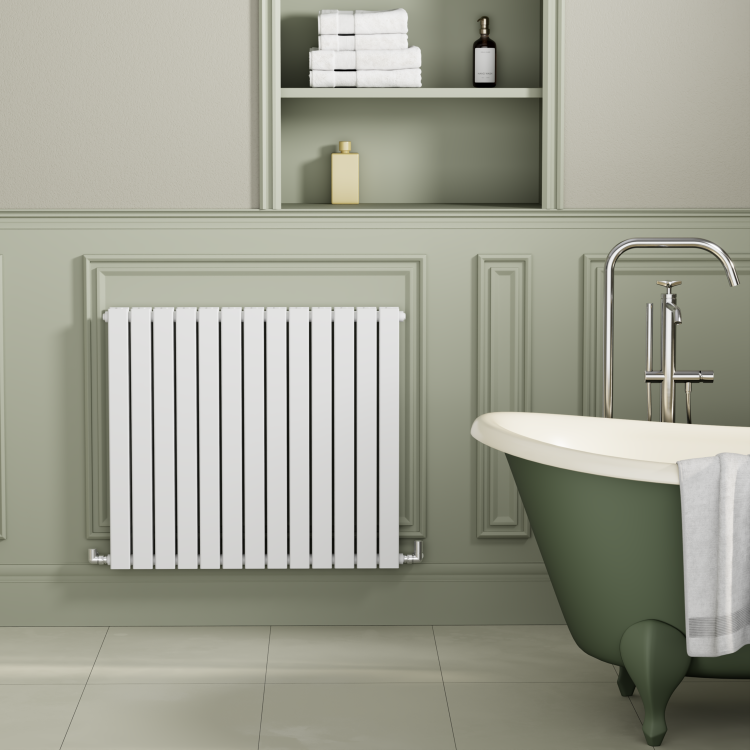 Riace White Horizontal Flat Designer Radiator 800x884mm Double Panel 3342 BTU