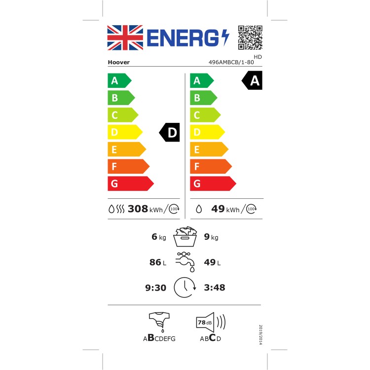 Hoover WASH 9+6 Freestanding Washer Dryer - Black