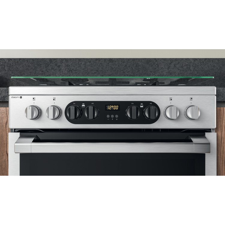 Refurbished Hotpoint HDM67G8C2CX 60cm Double Oven Dual Fuel Cooker Stainless Steel