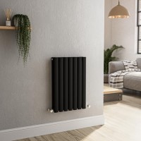 GRADE A1 - Sorrento Midnight Black Horizontal Oval Designer Radiator 600x413mm Double Panel 1679 BTU