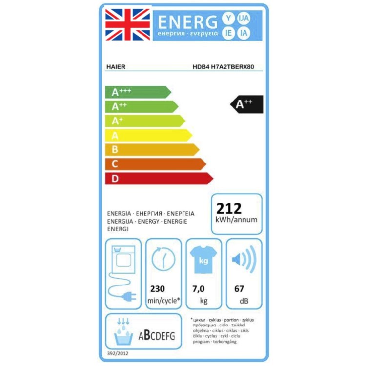 Refurbished Haier Series 4 HDB4H7A2TBERX80 Integrated Heat Pump 7KG Tumble Dryer Graphite