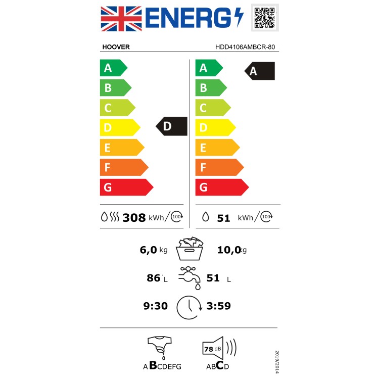 Hoover H-Wash&Dry 500 10kg Wash 6kg Dry 1400rpm Washer Dryer - Graphite