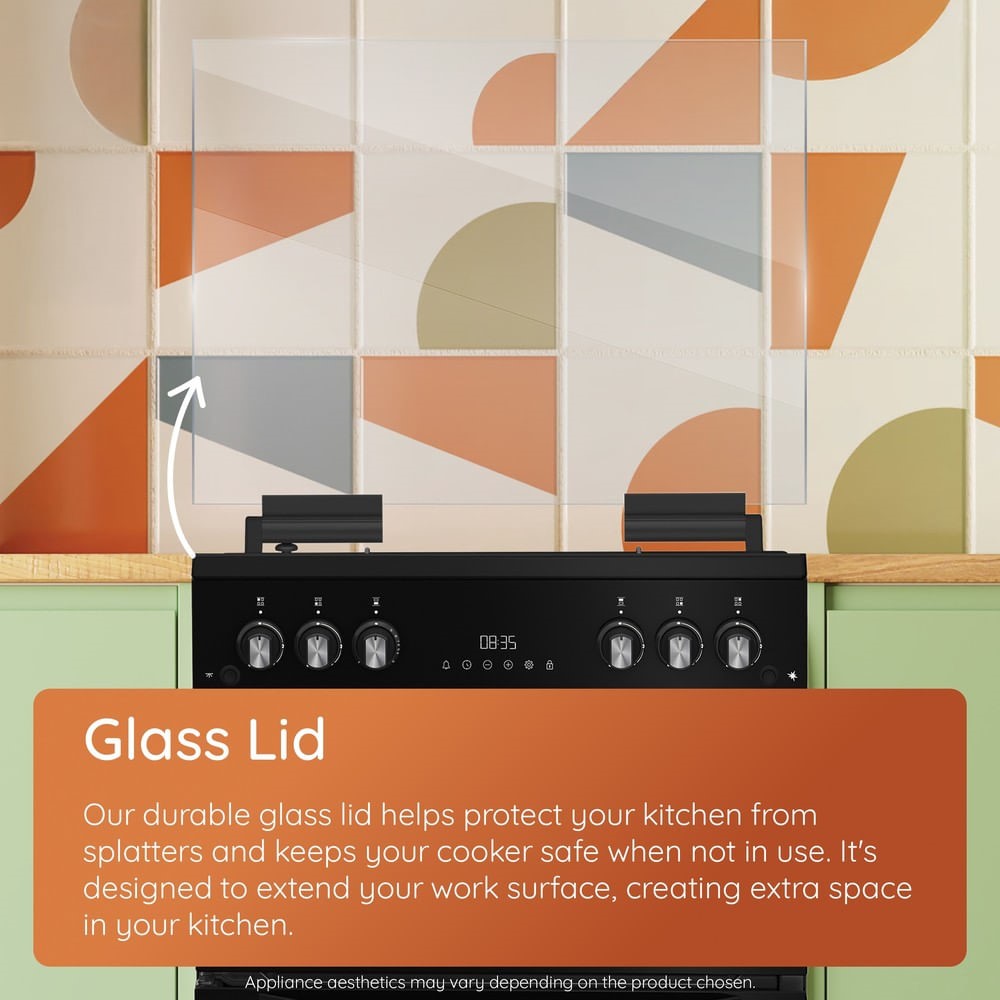 Glass lid over the hob.